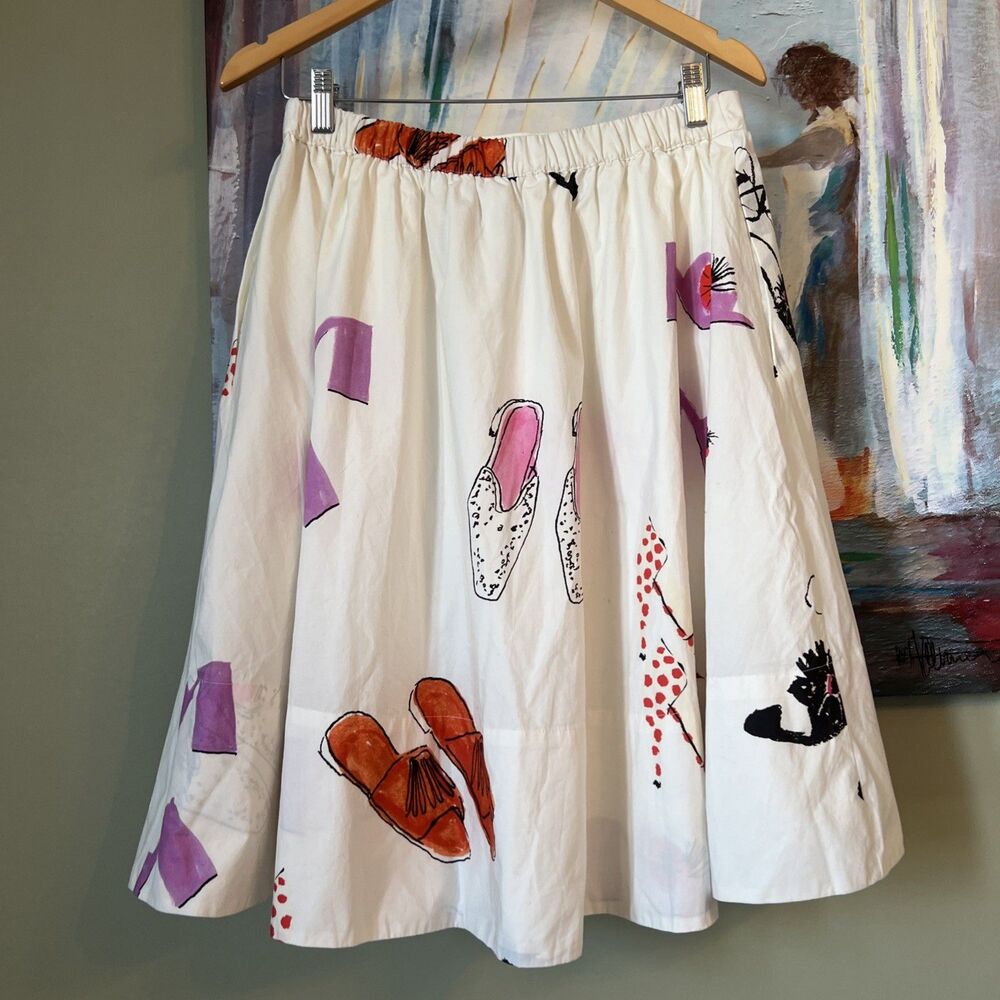 Anthropologie Maeve Artwork by Danielle Kroll Skirt Casual Party Sz M Cotton EUC - Picture 2 of 7